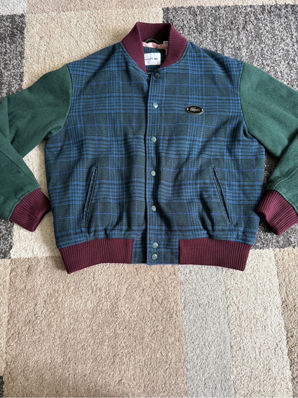 Lacoste Men’s Plaid Bomber Varsity Jacket - Medium